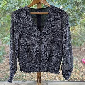 1. State Grey Python Print Blouse With Smocked Peplum Waist Size XS